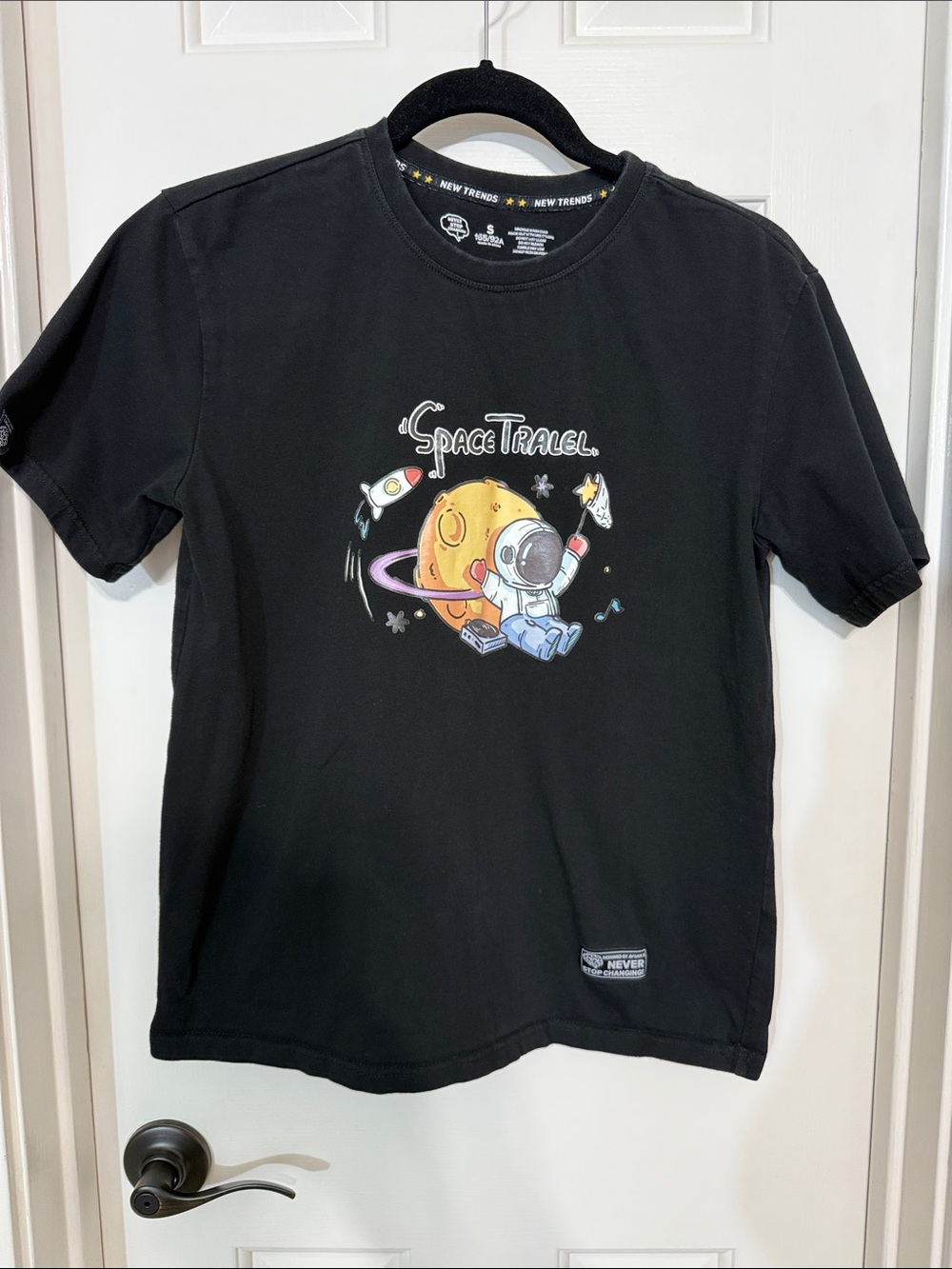 Black 'Space Tralel' Graphic Tee by New Trends